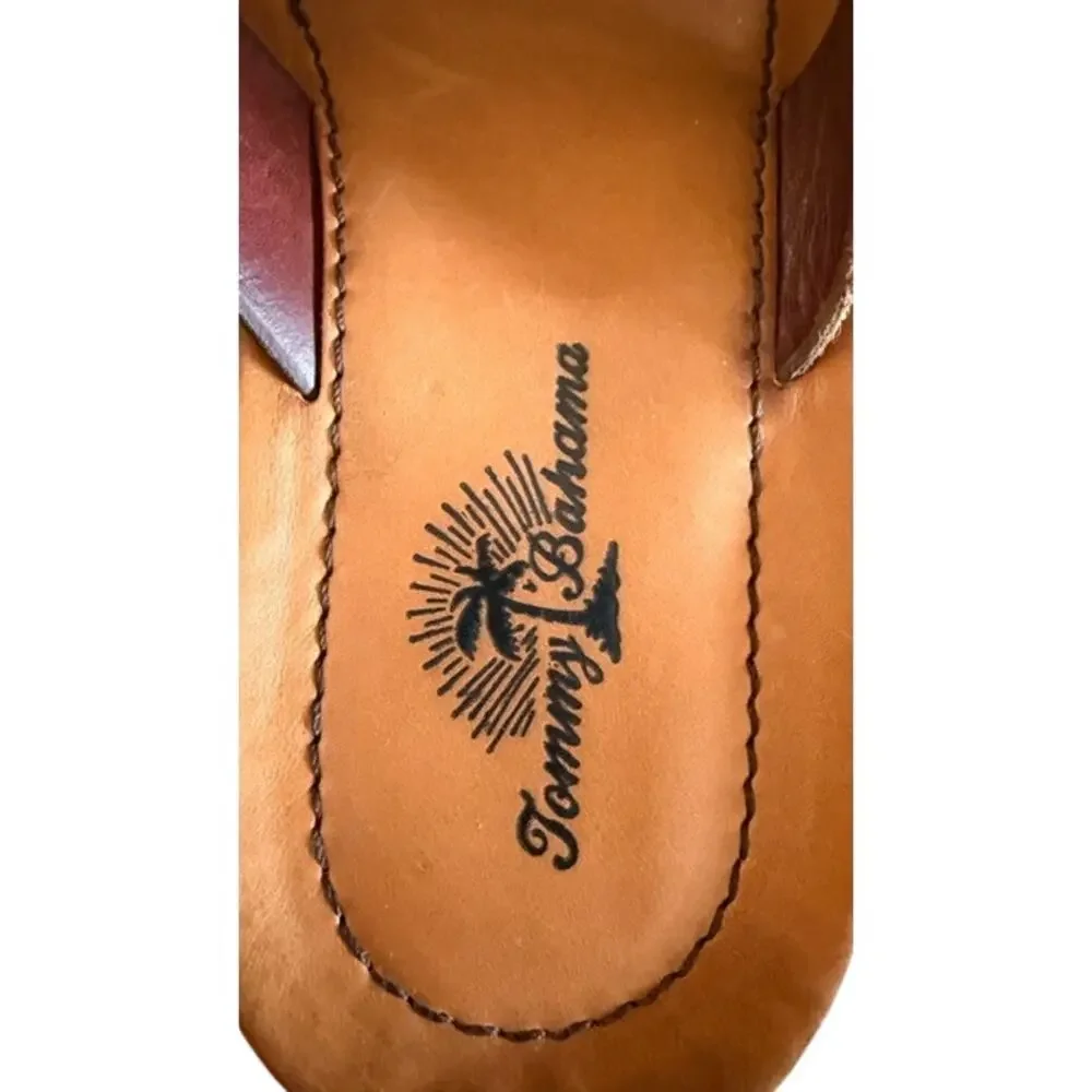Tommy Bahama Brown Leather Cross Strap Slide Sandals Men's Size 9